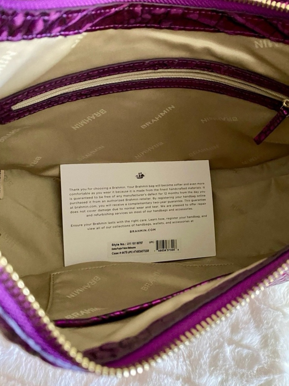 Brahmin Metallic Becka Purple Potion Croc-Embossed Melbourne Shoulder Hobo - Picture 12 of 12